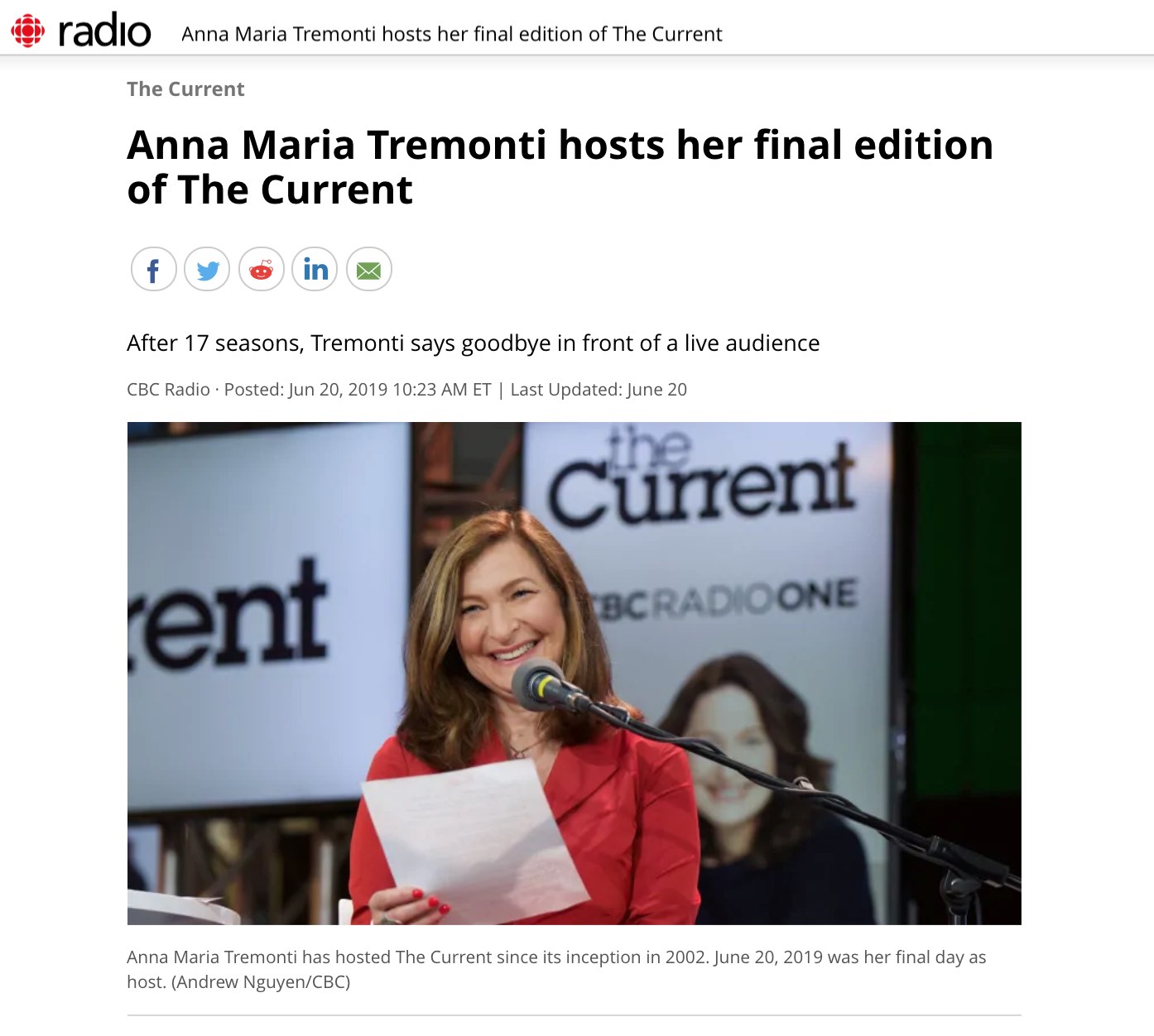 20190619 Anna Maria Tremonti's final edition of The Current